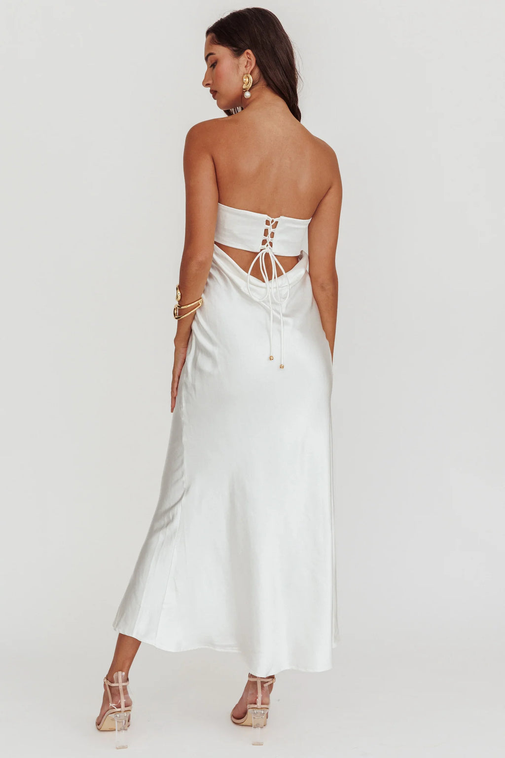 Moon Song Strapless Laced Back Dress Off White