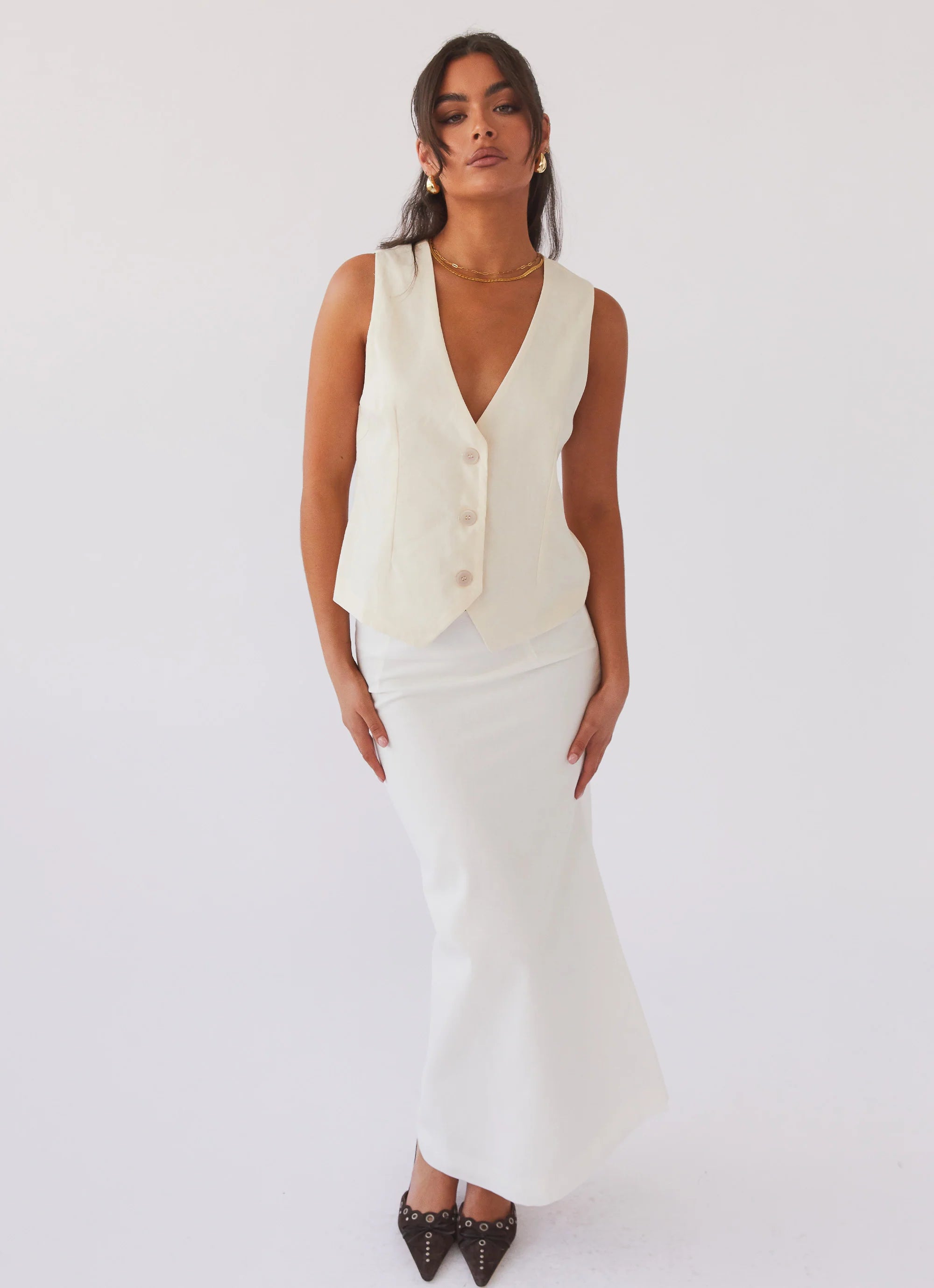 Born For Bordeaux Linen Midi Skirt - White
